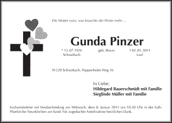 Traueranzeige von Gunda Pinzer von Pegnitz-Zeitung